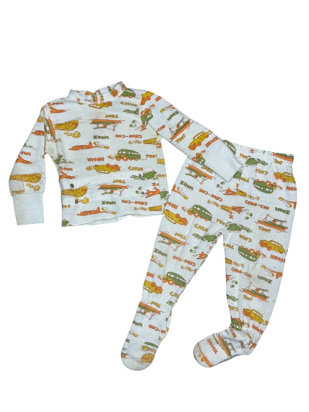 Vintage 60s 70s Carter's Footed Two Piece Snap Sleeper Pajamas Size 12 month